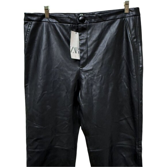 ZARA Faux Leather Black Pants XXL Womens Slim Ankle Modern Moto  NWT - Picture 5 of 12